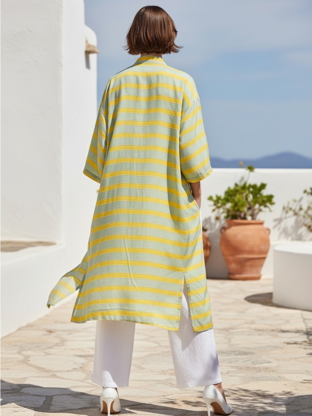 Recreo San Miguel Yellow & Light Blue Striped Kimono Jacket - Picture 2 of 4